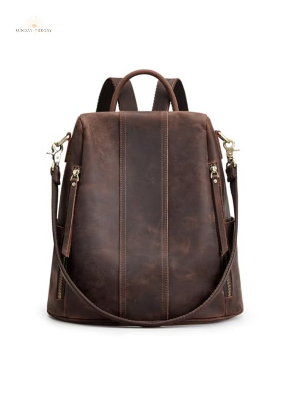 S-ZONE Top Grain Leather Backpack Purse Anti-Theft Rucksack Shoulder Bag Medium
